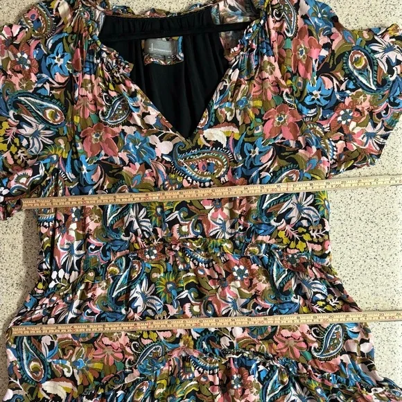 XL By Anthropologie-Robin green blue + pink Paisley tiered ruffle mini dress.XL - Picture 12 of 16